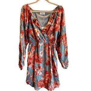 NWT - Emily Wonder Women’s Ladies Long Sleeve Mock Wrap Floral Dress- Size Small